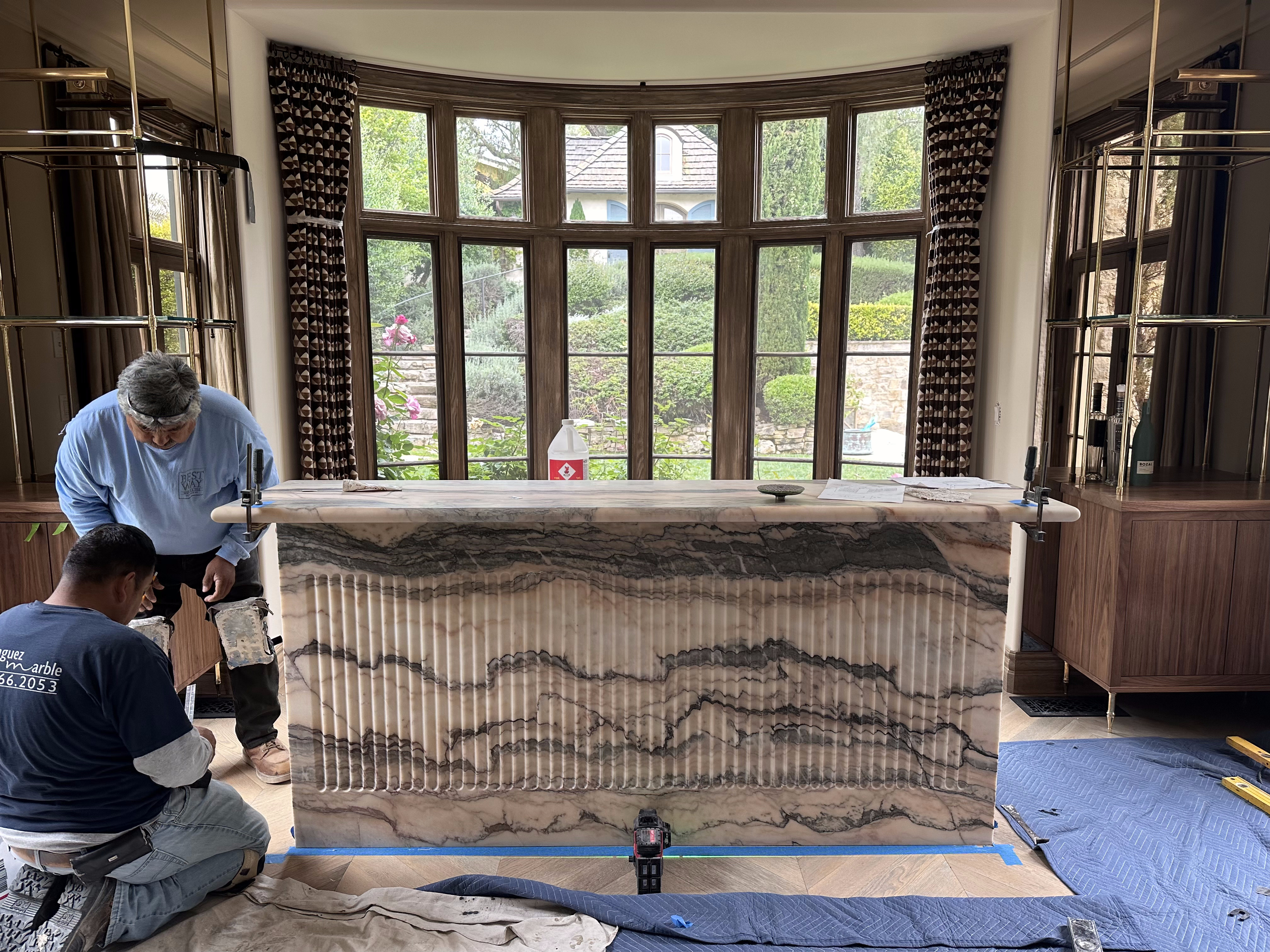 Completed stone installation in a bathroom